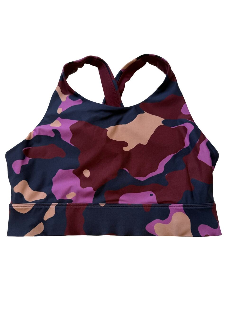 Fabletics No-Bounce High Impact Sports Bra Camo Cross Back Burgundy Pink Sz S